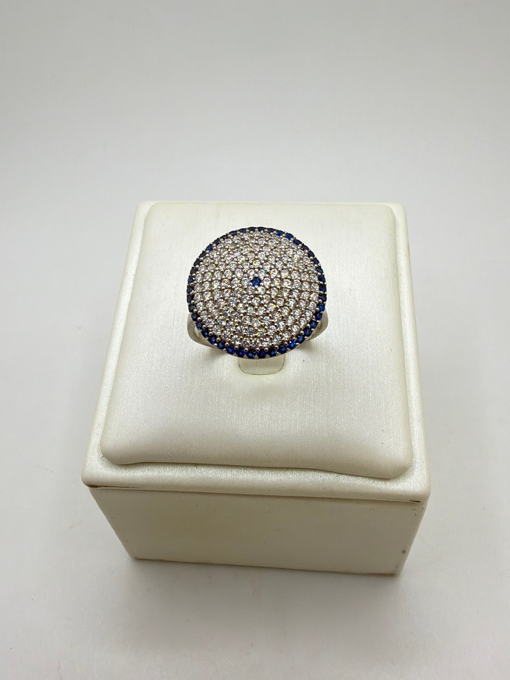 Lab created sapphire and cubic zirconia statement ring in sterling silver!